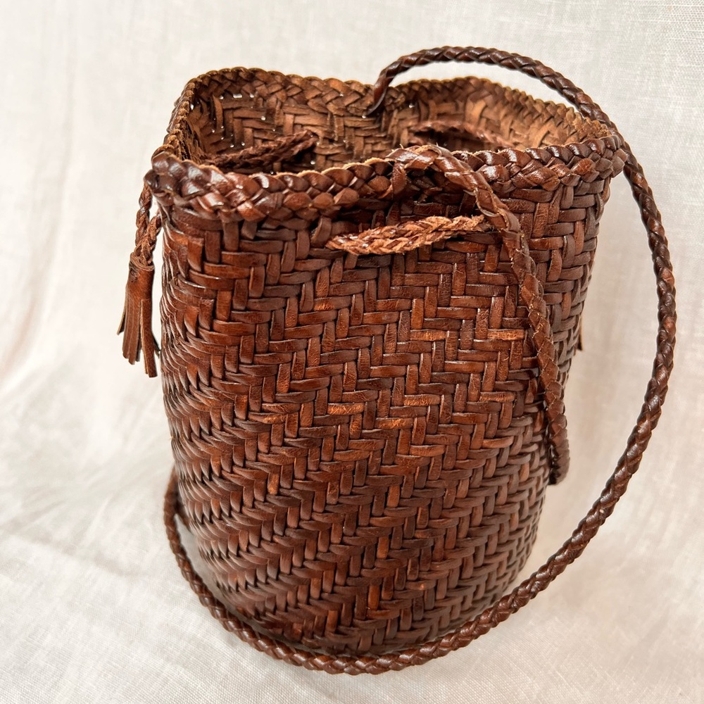 Elegant Dark Brown Woven Crossbody Bag